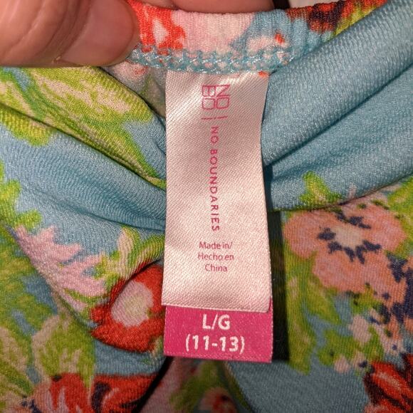 No Boundaries Spring Blue Pink Floral Roses Padded Juniors Strap Dress L 11-13 - Picture 6 of 16